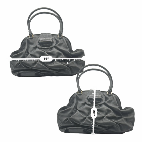 Smythson of Bond Street “Nancy” Genuine Leather Black Gathered Ruched Purse - Picture 10 of 12